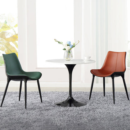 Round Shape Tulip Base Table Luxury White Tone Fixed Table with Sintered Stone Black Without Chairs Clearhalo ' dining_table' 'Dining Tables & Seating' 'Dining Tables' 'furn' 'furn_dining_table' 'Furniture' 'furniture_dining_table' 'Kitchen & Dining Furniture' 'kitchen&dining_furn' 'kitchen' 'kitchen_dining_table' 4068078