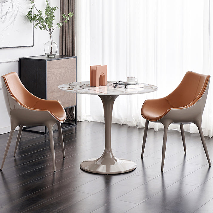 Round Shape Tulip Base Table Luxury White Tone Fixed Table with Sintered Stone Clearhalo ' dining_table' 'Dining Tables & Seating' 'Dining Tables' 'furn' 'furn_dining_table' 'Furniture' 'furniture_dining_table' 'Kitchen & Dining Furniture' 'kitchen&dining_furn' 'kitchen' 'kitchen_dining_table' 4068086