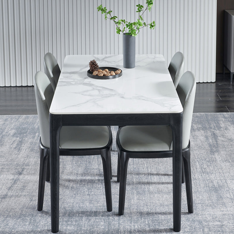 Rectangle Mid-Century Modern Dining Table Two-Color Fixed Table with Sintered Stone White Without Chairs Clearhalo ' dining_table' 'Dining Tables & Seating' 'Dining Tables' 'furn' 'furn_dining_table' 'Furniture' 'furniture_dining_table' 'Kitchen & Dining Furniture' 'kitchen&dining_furn' 'kitchen' 'kitchen_dining_table' 4068091