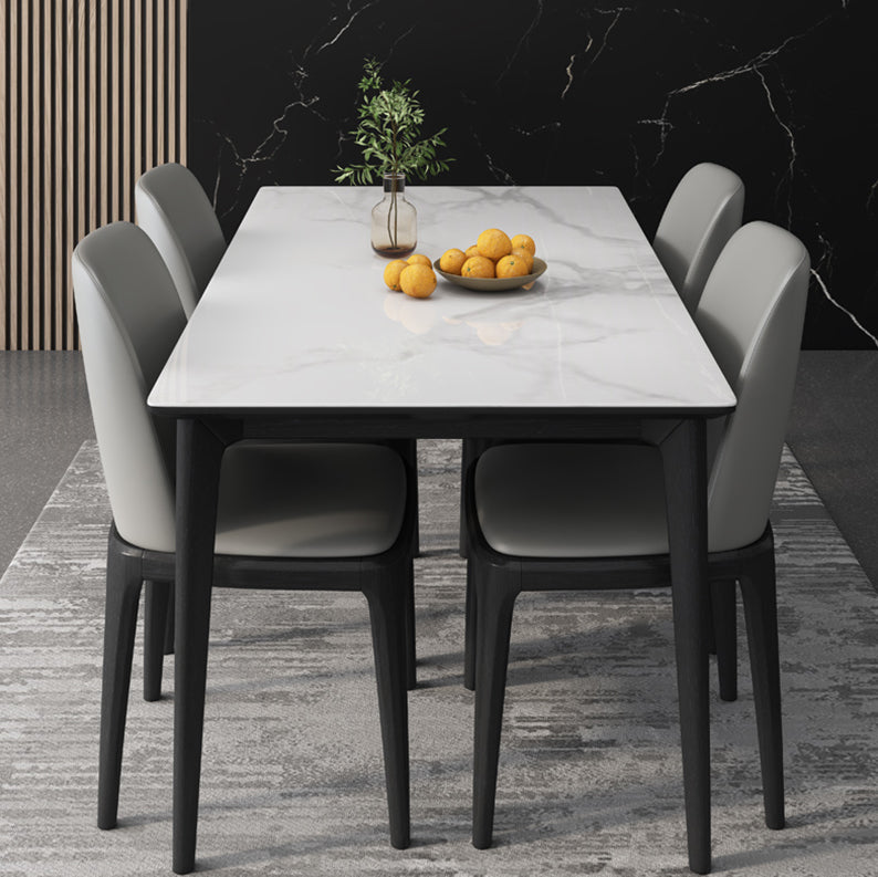 Rectangle 4 Legs Mid-Century Dining Table White Tone Fixed Table with Sintered Stone Black Without Chairs Clearhalo ' dining_table' 'Dining Tables & Seating' 'Dining Tables' 'furn' 'furn_dining_table' 'Furniture' 'furniture_dining_table' 'Kitchen & Dining Furniture' 'kitchen&dining_furn' 'kitchen' 'kitchen_dining_table' 4068107