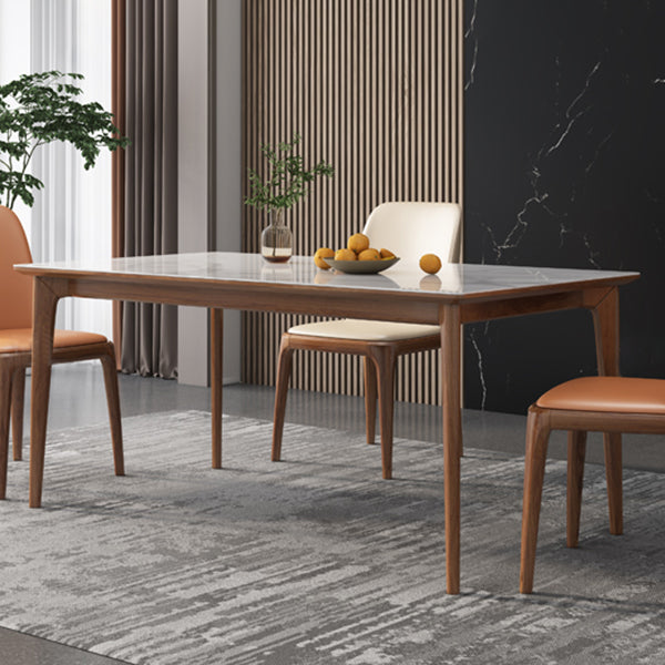 Rectangle 4 Legs Mid-Century Dining Table White Tone Fixed Table with Sintered Stone Clearhalo ' dining_table' 'Dining Tables & Seating' 'Dining Tables' 'furn' 'furn_dining_table' 'Furniture' 'furniture_dining_table' 'Kitchen & Dining Furniture' 'kitchen&dining_furn' 'kitchen' 'kitchen_dining_table' 4068115