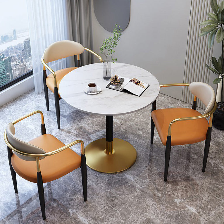 Traditional Luxury Dining Table Round Stone Dining Site Table,23.6"L x 23.6"W x 29.1"H Gold Without Chairs Clearhalo ' dining_table' 'Dining Tables & Seating' 'Dining Tables' 'furn' 'furn_dining_table' 'Furniture' 'furniture_dining_table' 'Kitchen & Dining Furniture' 'kitchen&dining_furn' 'kitchen' 'kitchen_dining_table' 4068122