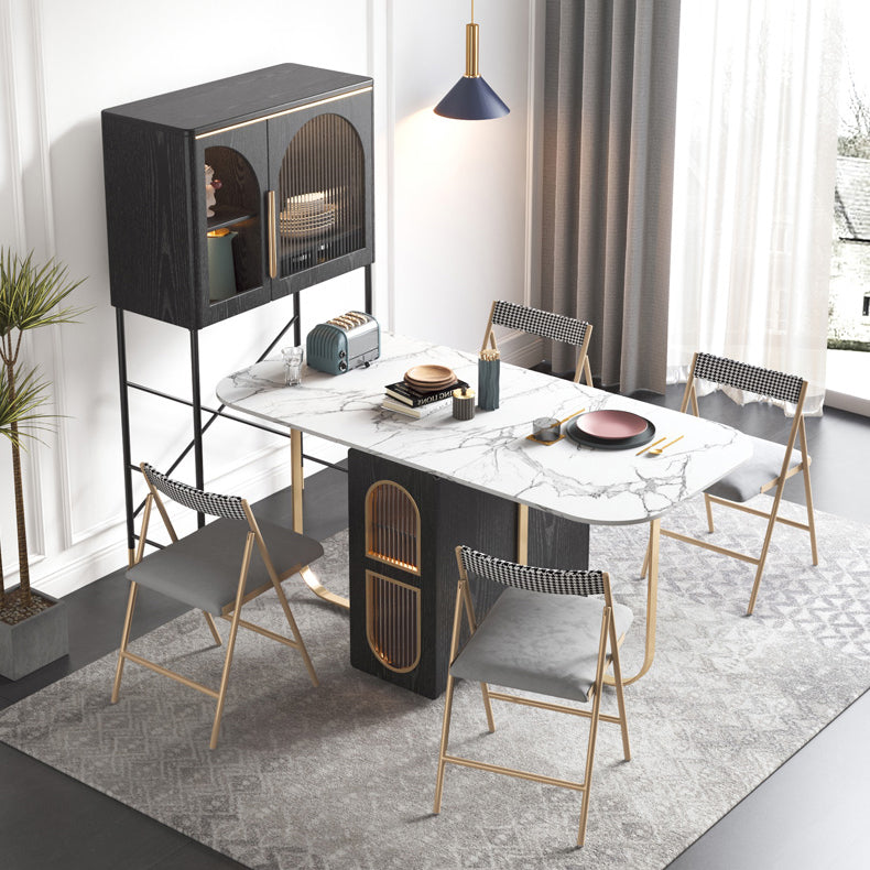 Modern Style Dining Table Sintered Stone White Drop-Leaf 63" Dining Table for Home Use Clearhalo ' dining_table' 'Dining Tables & Seating' 'Dining Tables' 'furn' 'furn_dining_table' 'Furniture' 'furniture_dining_table' 'Kitchen & Dining Furniture' 'kitchen&dining_furn' 'kitchen' 'kitchen_dining_table' 4068300