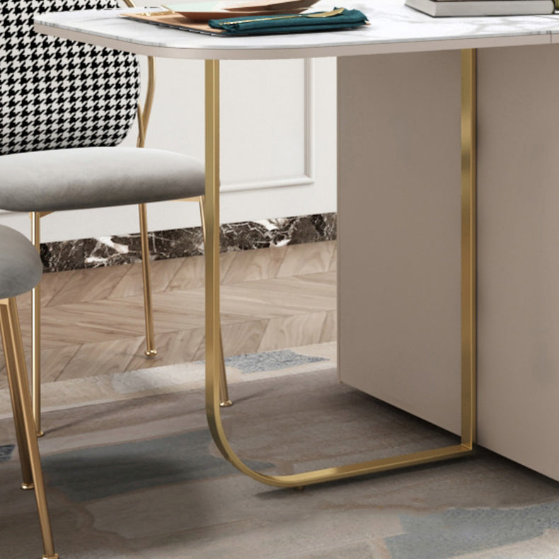 Modern Style Dining Table Sintered Stone White Drop-Leaf 63" Dining Table for Home Use Clearhalo ' dining_table' 'Dining Tables & Seating' 'Dining Tables' 'furn' 'furn_dining_table' 'Furniture' 'furniture_dining_table' 'Kitchen & Dining Furniture' 'kitchen&dining_furn' 'kitchen' 'kitchen_dining_table' 4068301