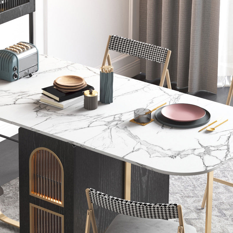Modern Style Dining Table Sintered Stone White Drop-Leaf 63" Dining Table for Home Use Clearhalo ' dining_table' 'Dining Tables & Seating' 'Dining Tables' 'furn' 'furn_dining_table' 'Furniture' 'furniture_dining_table' 'Kitchen & Dining Furniture' 'kitchen&dining_furn' 'kitchen' 'kitchen_dining_table' 4068306