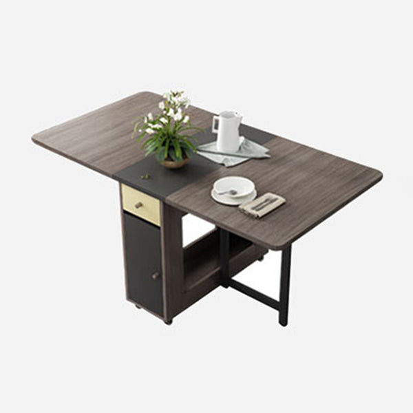Foldable Artificial Wood Table Modern Rectangle Table with Storage (only table) Brown 59.1"L x 31.5"W x 29.5"H Without Chairs Clearhalo ' dining_table' 'Dining Tables & Seating' 'Dining Tables' 'furn' 'furn_dining_table' 'Furniture' 'furniture_dining_table' 'Kitchen & Dining Furniture' 'kitchen&dining_furn' 'kitchen' 'kitchen_dining_table' 4068353