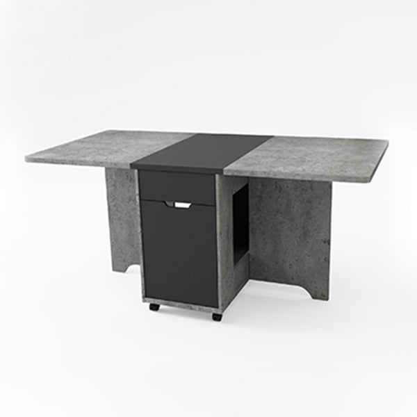 Foldable Artificial Wood Table Modern Rectangle Table with Storage (only table) Grey 62.2"L x 31.5"W x 28.7"H Without Chairs Clearhalo ' dining_table' 'Dining Tables & Seating' 'Dining Tables' 'furn' 'furn_dining_table' 'Furniture' 'furniture_dining_table' 'Kitchen & Dining Furniture' 'kitchen&dining_furn' 'kitchen' 'kitchen_dining_table' 4068357