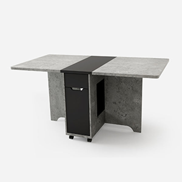 Foldable Artificial Wood Table Modern Rectangle Table with Storage (only table) Grey 59.1"L x 31.5"W x 29.5"H Without Chairs Clearhalo ' dining_table' 'Dining Tables & Seating' 'Dining Tables' 'furn' 'furn_dining_table' 'Furniture' 'furniture_dining_table' 'Kitchen & Dining Furniture' 'kitchen&dining_furn' 'kitchen' 'kitchen_dining_table' 4068361