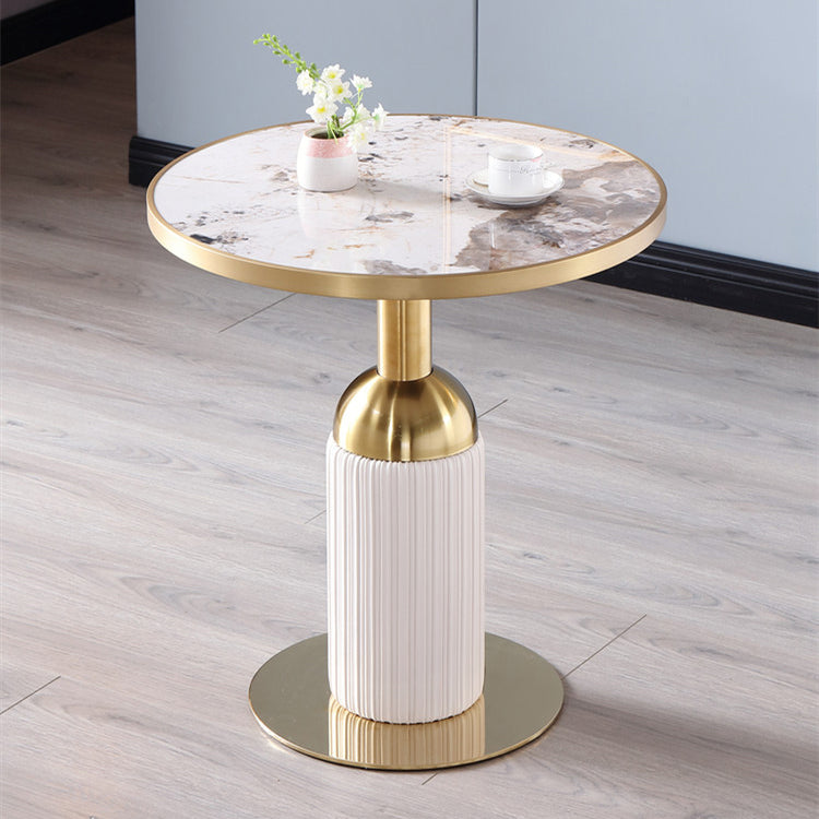 Metal Traditional Luxury Dining Table Sintered Stone Dining Table with Pedestal Round Brown Clearhalo ' dining_table' 'Dining Tables & Seating' 'Dining Tables' 'furn' 'furn_dining_table' 'Furniture' 'furniture_dining_table' 'Kitchen & Dining Furniture' 'kitchen&dining_furn' 'kitchen' 'kitchen_dining_table' 4068389