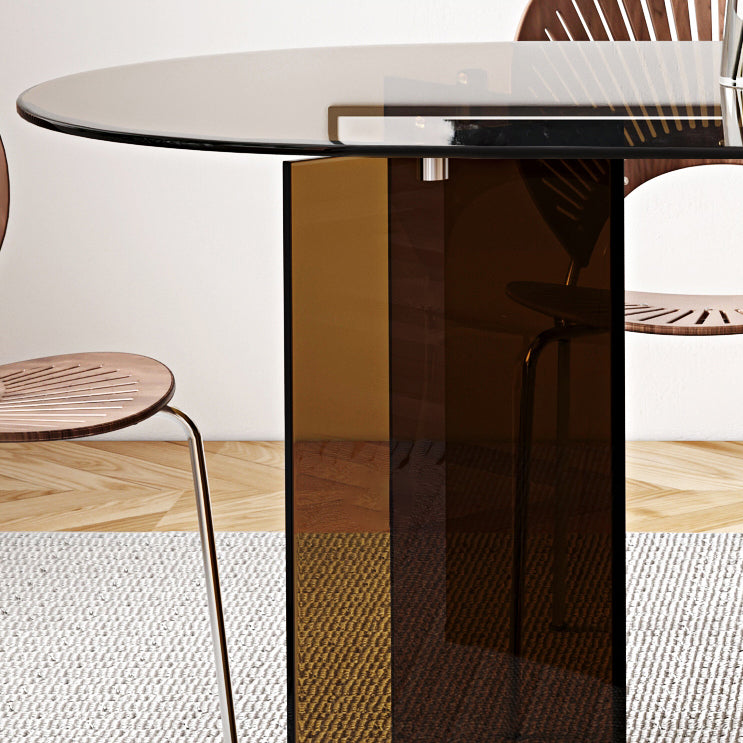 Contemporary Style Tempered Glass Dining Table Double Pedestal Base Free Form Table Clearhalo ' dining_table' 'Dining Tables & Seating' 'Dining Tables' 'furn' 'furn_dining_table' 'Furniture' 'furniture_dining_table' 'Kitchen & Dining Furniture' 'kitchen&dining_furn' 'kitchen' 'kitchen_dining_table' 4086323