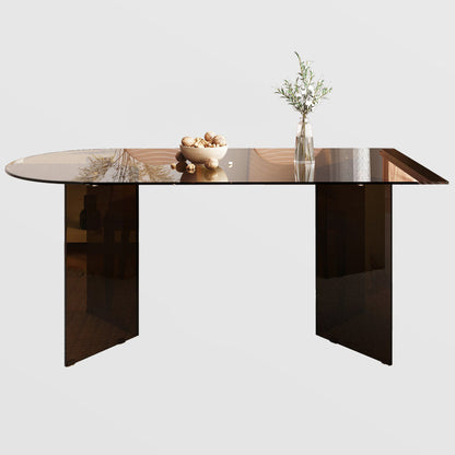 Contemporary Style Tempered Glass Dining Table Double Pedestal Base Free Form Table Without Chairs Clearhalo ' dining_table' 'Dining Tables & Seating' 'Dining Tables' 'furn' 'furn_dining_table' 'Furniture' 'furniture_dining_table' 'Kitchen & Dining Furniture' 'kitchen&dining_furn' 'kitchen' 'kitchen_dining_table' 4086324