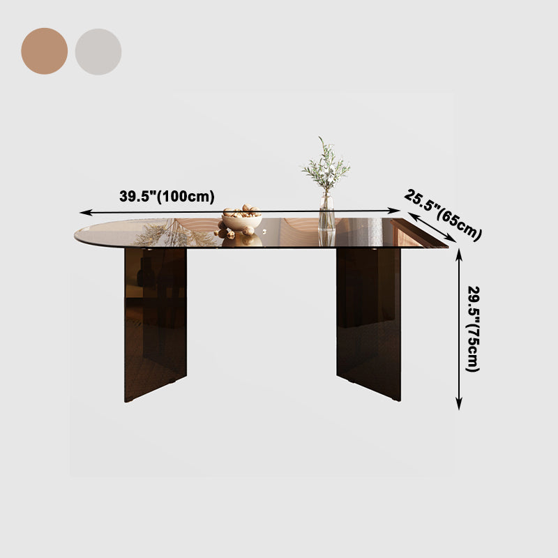 Contemporary Style Tempered Glass Dining Table Double Pedestal Base Free Form Table Clearhalo ' dining_table' 'Dining Tables & Seating' 'Dining Tables' 'furn' 'furn_dining_table' 'Furniture' 'furniture_dining_table' 'Kitchen & Dining Furniture' 'kitchen&dining_furn' 'kitchen' 'kitchen_dining_table' 4086327