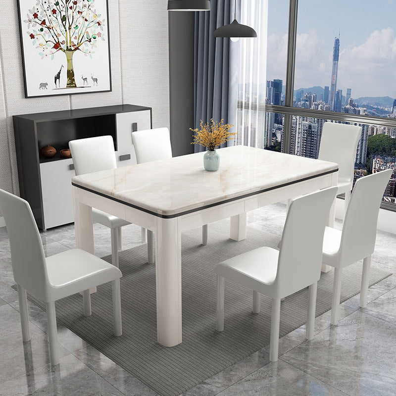 Mid-Century Style Marble Dining Table 4 Legs Wood Base Rectangle Table for Home Clearhalo ' dining_table' 'Dining Tables & Seating' 'Dining Tables' 'furn' 'furn_dining_table' 'Furniture' 'furniture_dining_table' 'Kitchen & Dining Furniture' 'kitchen&dining_furn' 'kitchen' 'kitchen_dining_table' 4086332