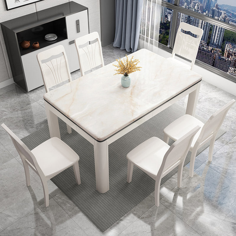 Mid-Century Style Marble Dining Table 4 Legs Wood Base Rectangle Table for Home Clearhalo ' dining_table' 'Dining Tables & Seating' 'Dining Tables' 'furn' 'furn_dining_table' 'Furniture' 'furniture_dining_table' 'Kitchen & Dining Furniture' 'kitchen&dining_furn' 'kitchen' 'kitchen_dining_table' 4086333