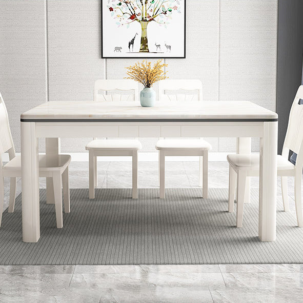 Mid-Century Style Marble Dining Table 4 Legs Wood Base Rectangle Table for Home Clearhalo ' dining_table' 'Dining Tables & Seating' 'Dining Tables' 'furn' 'furn_dining_table' 'Furniture' 'furniture_dining_table' 'Kitchen & Dining Furniture' 'kitchen&dining_furn' 'kitchen' 'kitchen_dining_table' 4086334