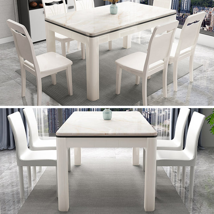 Mid-Century Style Marble Dining Table 4 Legs Wood Base Rectangle Table for Home Clearhalo ' dining_table' 'Dining Tables & Seating' 'Dining Tables' 'furn' 'furn_dining_table' 'Furniture' 'furniture_dining_table' 'Kitchen & Dining Furniture' 'kitchen&dining_furn' 'kitchen' 'kitchen_dining_table' 4086340