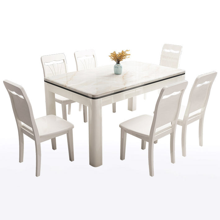 Mid-Century Style Marble Dining Table 4 Legs Wood Base Rectangle Table for Home Clearhalo ' dining_table' 'Dining Tables & Seating' 'Dining Tables' 'furn' 'furn_dining_table' 'Furniture' 'furniture_dining_table' 'Kitchen & Dining Furniture' 'kitchen&dining_furn' 'kitchen' 'kitchen_dining_table' 4086341