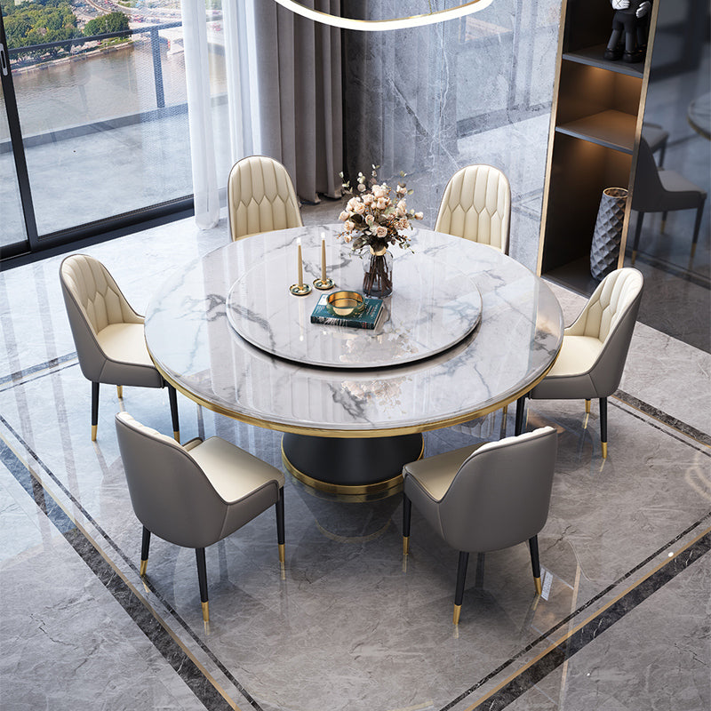 Marble Dining Table Contemporary Style Single Pedestal Base Table for Dining Room Clearhalo ' dining_table' 'Dining Tables & Seating' 'Dining Tables' 'furn' 'furn_dining_table' 'Furniture' 'furniture_dining_table' 'Kitchen & Dining Furniture' 'kitchen&dining_furn' 'kitchen' 'kitchen_dining_table' 4086358