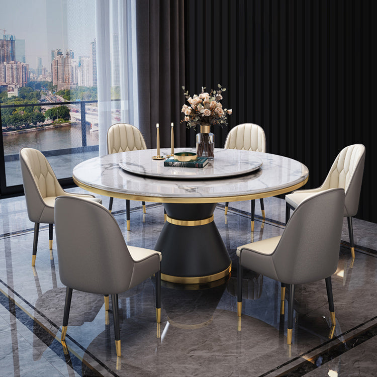 Marble Dining Table Contemporary Style Single Pedestal Base Table for Dining Room Clearhalo ' dining_table' 'Dining Tables & Seating' 'Dining Tables' 'furn' 'furn_dining_table' 'Furniture' 'furniture_dining_table' 'Kitchen & Dining Furniture' 'kitchen&dining_furn' 'kitchen' 'kitchen_dining_table' 4086361