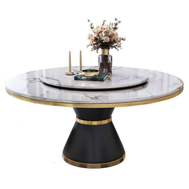 Marble Dining Table Contemporary Style Single Pedestal Base Table for Dining Room White Without Chairs Clearhalo ' dining_table' 'Dining Tables & Seating' 'Dining Tables' 'furn' 'furn_dining_table' 'Furniture' 'furniture_dining_table' 'Kitchen & Dining Furniture' 'kitchen&dining_furn' 'kitchen' 'kitchen_dining_table' 4086362