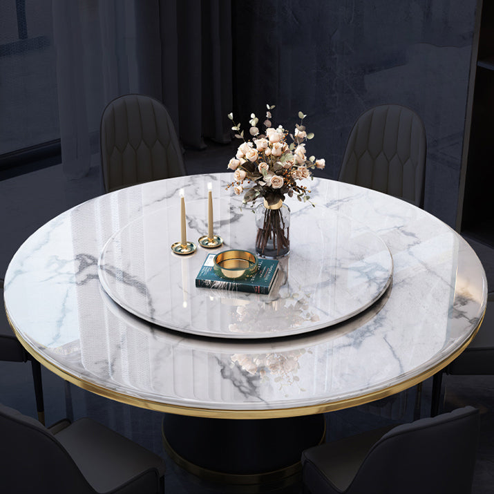 Marble Dining Table Contemporary Style Single Pedestal Base Table for Dining Room Clearhalo ' dining_table' 'Dining Tables & Seating' 'Dining Tables' 'furn' 'furn_dining_table' 'Furniture' 'furniture_dining_table' 'Kitchen & Dining Furniture' 'kitchen&dining_furn' 'kitchen' 'kitchen_dining_table' 4086366