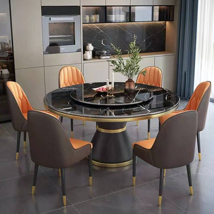Marble Dining Table Contemporary Style Single Pedestal Base Table for Dining Room Black Without Chairs Clearhalo ' dining_table' 'Dining Tables & Seating' 'Dining Tables' 'furn' 'furn_dining_table' 'Furniture' 'furniture_dining_table' 'Kitchen & Dining Furniture' 'kitchen&dining_furn' 'kitchen' 'kitchen_dining_table' 4086367