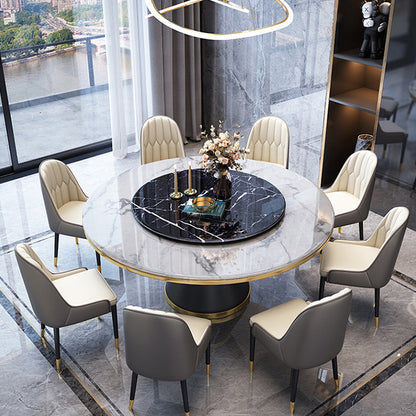 Marble Dining Table Contemporary Style Single Pedestal Base Table for Dining Room Black White Without Chairs Clearhalo ' dining_table' 'Dining Tables & Seating' 'Dining Tables' 'furn' 'furn_dining_table' 'Furniture' 'furniture_dining_table' 'Kitchen & Dining Furniture' 'kitchen&dining_furn' 'kitchen' 'kitchen_dining_table' 4086368