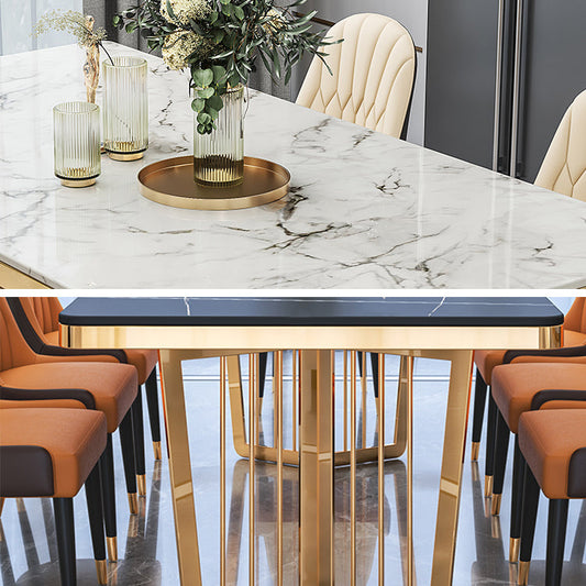 Traditional Luxury Style Dining Table Rectangle Sintered Stone Table with Gold Frame