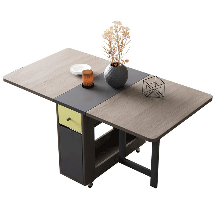 Foldable Rectangle Wooden Table Medieval Modern Table with Storage Trestle Base Grey Without Chairs Clearhalo ' dining_table' 'Dining Tables & Seating' 'Dining Tables' 'furn' 'furn_dining_table' 'Furniture' 'furniture_dining_table' 'Kitchen & Dining Furniture' 'kitchen&dining_furn' 'kitchen' 'kitchen_dining_table' 4086426