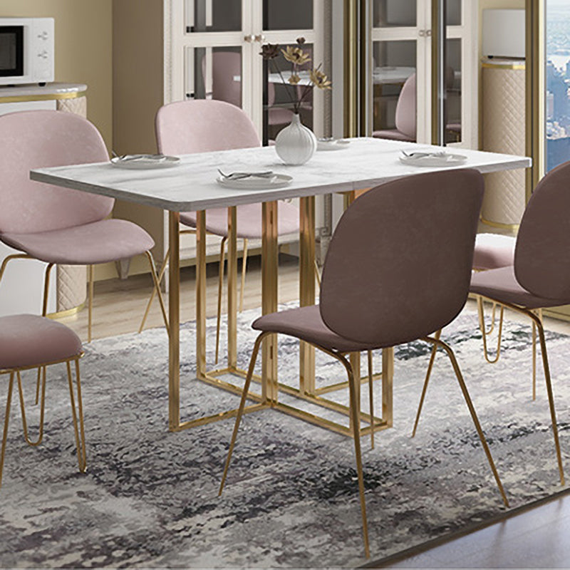 Contemporary Faux Marble Dining Table Sled Base Rectangle Table for Home Clearhalo ' dining_table' 'Dining Tables & Seating' 'Dining Tables' 'furn' 'furn_dining_table' 'Furniture' 'furniture_dining_table' 'Kitchen & Dining Furniture' 'kitchen&dining_furn' 'kitchen' 'kitchen_dining_table' 4086619