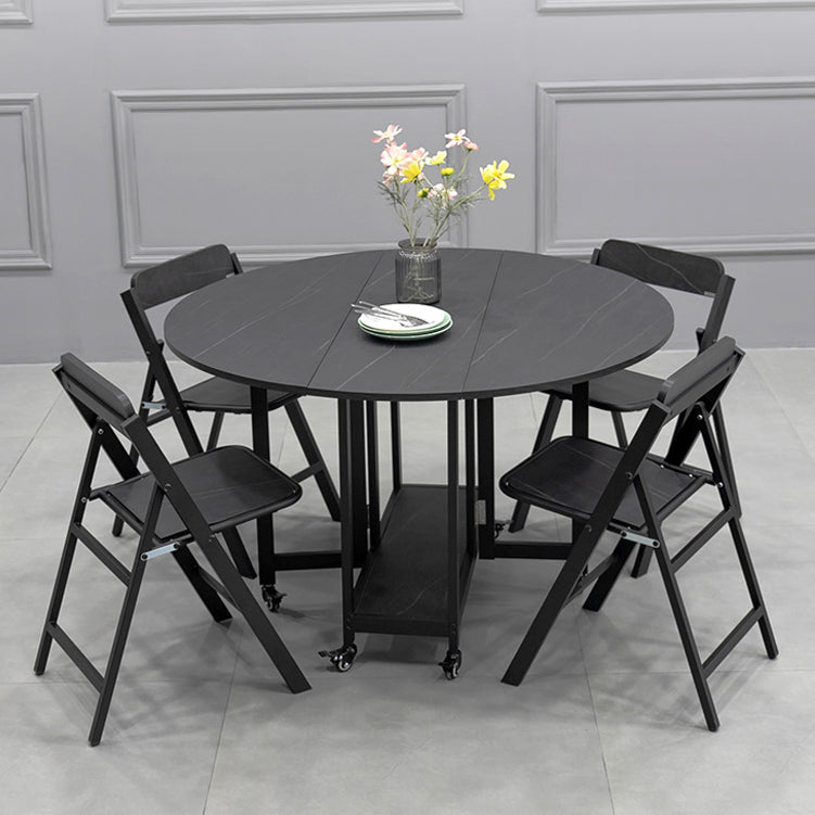 Foldable Wooden Top Table Extendable Round Table in Black (only table) Clearhalo ' dining_table' 'Dining Tables & Seating' 'Dining Tables' 'Furniture' 'furniture_dining_table' 'Kitchen & Dining Furniture' 'kitchen&dining_furn' 'kitchen' 'kitchen_dining_table' 4086625