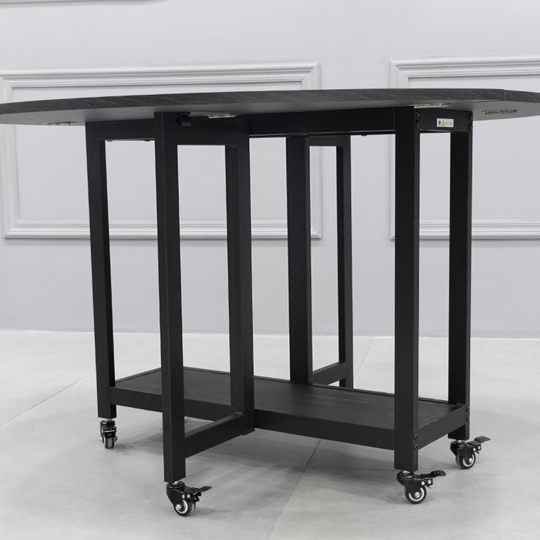 Foldable Wooden Top Table Extendable Round Table in Black (only table) Clearhalo ' dining_table' 'Dining Tables & Seating' 'Dining Tables' 'Furniture' 'furniture_dining_table' 'Kitchen & Dining Furniture' 'kitchen&dining_furn' 'kitchen' 'kitchen_dining_table' 4086629