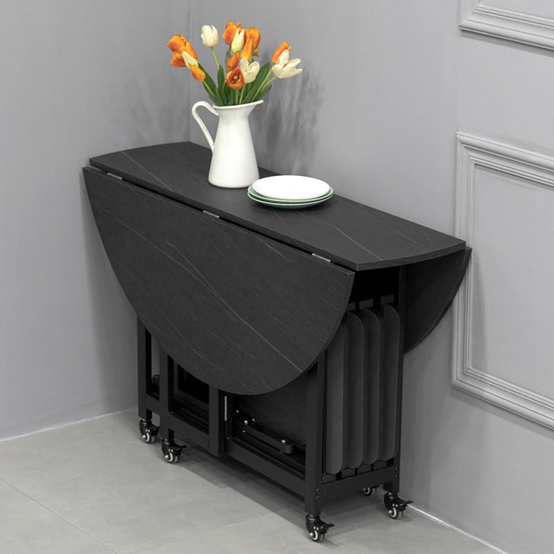 Foldable Wooden Top Table Extendable Round Table in Black (only table) Clearhalo ' dining_table' 'Dining Tables & Seating' 'Dining Tables' 'Furniture' 'furniture_dining_table' 'Kitchen & Dining Furniture' 'kitchen&dining_furn' 'kitchen' 'kitchen_dining_table' 4086633