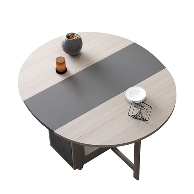 Foldable Artificial Wooden Top Table Extendable Round Table with Trestle Base Brown 47.2"L x 47.2"W x 29.5"H Without Chairs Clearhalo ' dining_table' 'Dining Tables & Seating' 'Dining Tables' 'furn' 'furn_dining_table' 'Furniture' 'furniture_dining_table' 'Kitchen & Dining Furniture' 'kitchen&dining_furn' 'kitchen' 'kitchen_dining_table' 4086641