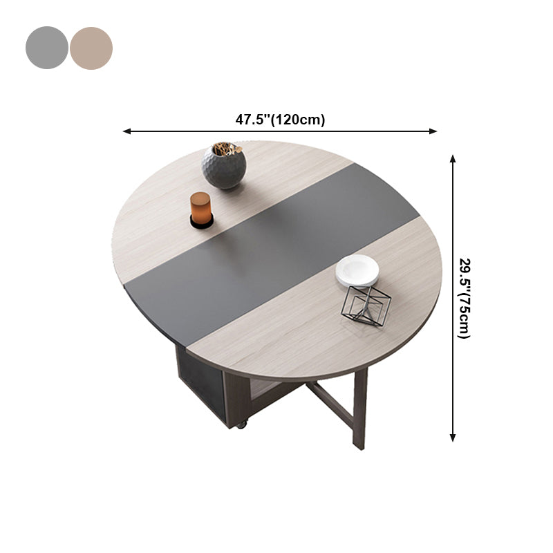 Foldable Artificial Wooden Top Table Extendable Round Table with Trestle Base Clearhalo ' dining_table' 'Dining Tables & Seating' 'Dining Tables' 'furn' 'furn_dining_table' 'Furniture' 'furniture_dining_table' 'Kitchen & Dining Furniture' 'kitchen&dining_furn' 'kitchen' 'kitchen_dining_table' 4086648