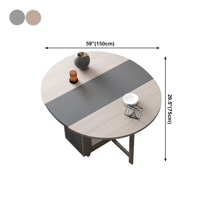 Foldable Artificial Wooden Top Table Extendable Round Table with Trestle Base Clearhalo ' dining_table' 'Dining Tables & Seating' 'Dining Tables' 'furn' 'furn_dining_table' 'Furniture' 'furniture_dining_table' 'Kitchen & Dining Furniture' 'kitchen&dining_furn' 'kitchen' 'kitchen_dining_table' 4086650