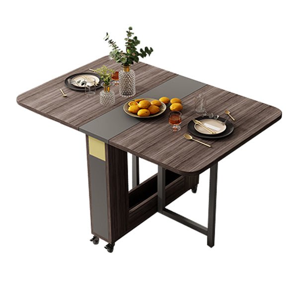 Foldable Artificial Wooden Top Table Rectangle Extendable Table with Storage Trestle Base Brown 47.2"L x 31.5"W x 29.5"H Without Chairs Clearhalo ' dining_table' 'Dining Tables & Seating' 'Dining Tables' 'furn' 'furn_dining_table' 'Furniture' 'furniture_dining_table' 'Kitchen & Dining Furniture' 'kitchen&dining_furn' 'kitchen' 'kitchen_dining_table' 4086653