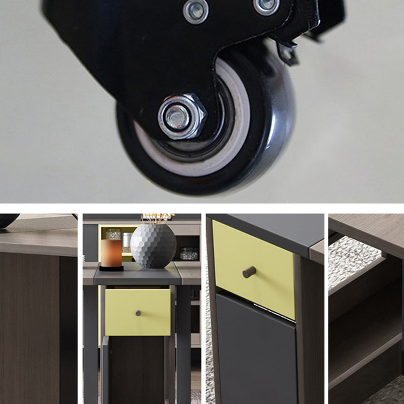Foldable Artificial Wooden Top Table Rectangle Extendable Table with Storage Trestle Base Clearhalo ' dining_table' 'Dining Tables & Seating' 'Dining Tables' 'furn' 'furn_dining_table' 'Furniture' 'furniture_dining_table' 'Kitchen & Dining Furniture' 'kitchen&dining_furn' 'kitchen' 'kitchen_dining_table' 4086658