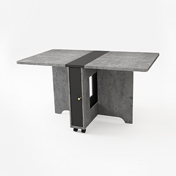 Foldable Artificial Wooden Top Table Rectangle Extendable Table with Storage Trestle Base Gray 55.1"L x 31.5"W x 29.5"H Without Chairs Clearhalo ' dining_table' 'Dining Tables & Seating' 'Dining Tables' 'furn' 'furn_dining_table' 'Furniture' 'furniture_dining_table' 'Kitchen & Dining Furniture' 'kitchen&dining_furn' 'kitchen' 'kitchen_dining_table' 4086659