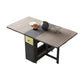 Foldable Artificial Wooden Top Table Rectangle Extendable Table with Storage Trestle Base Brown 59.1"L x 31.5"W x 29.5"H Without Chairs Clearhalo ' dining_table' 'Dining Tables & Seating' 'Dining Tables' 'furn' 'furn_dining_table' 'Furniture' 'furniture_dining_table' 'Kitchen & Dining Furniture' 'kitchen&dining_furn' 'kitchen' 'kitchen_dining_table' 4086661