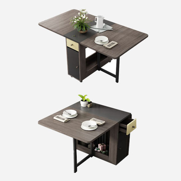 Foldable Artificial Wooden Top Table Rectangle Extendable Table with Storage Trestle Base Clearhalo ' dining_table' 'Dining Tables & Seating' 'Dining Tables' 'furn' 'furn_dining_table' 'Furniture' 'furniture_dining_table' 'Kitchen & Dining Furniture' 'kitchen&dining_furn' 'kitchen' 'kitchen_dining_table' 4086664