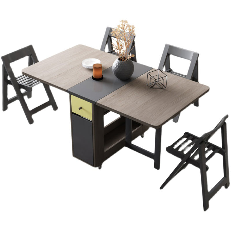 Foldable Artificial Wooden Top Table Rectangle Extendable Table with Storage Trestle Base Clearhalo ' dining_table' 'Dining Tables & Seating' 'Dining Tables' 'furn' 'furn_dining_table' 'Furniture' 'furniture_dining_table' 'Kitchen & Dining Furniture' 'kitchen&dining_furn' 'kitchen' 'kitchen_dining_table' 4086668