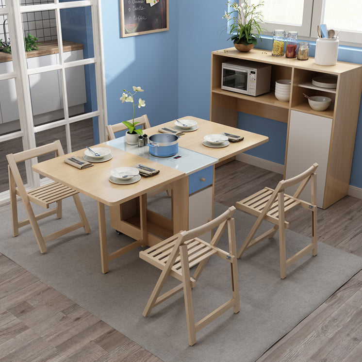 Foldable Artificial Wooden Top Table Rectangle Extendable Table with Storage Trestle Base Clearhalo ' dining_table' 'Dining Tables & Seating' 'Dining Tables' 'furn' 'furn_dining_table' 'Furniture' 'furniture_dining_table' 'Kitchen & Dining Furniture' 'kitchen&dining_furn' 'kitchen' 'kitchen_dining_table' 4086669