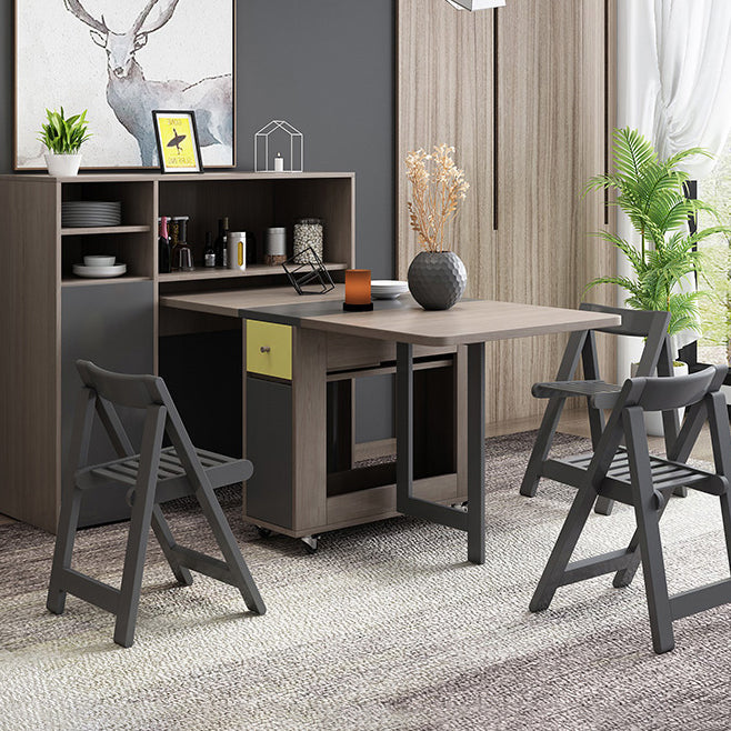 Foldable Artificial Wooden Top Table Rectangle Extendable Table with Storage Trestle Base Clearhalo ' dining_table' 'Dining Tables & Seating' 'Dining Tables' 'furn' 'furn_dining_table' 'Furniture' 'furniture_dining_table' 'Kitchen & Dining Furniture' 'kitchen&dining_furn' 'kitchen' 'kitchen_dining_table' 4086670