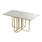 Foldable Artificial Wooden Top Dining Table Extendable Rectangle Table with Trestle Base White-Gold Without Chairs Clearhalo ' dining_table' 'Dining Tables & Seating' 'Dining Tables' 'furn' 'furn_dining_table' 'Furniture' 'furniture_dining_table' 'Kitchen & Dining Furniture' 'kitchen&dining_furn' 'kitchen' 'kitchen_dining_table' 4086678
