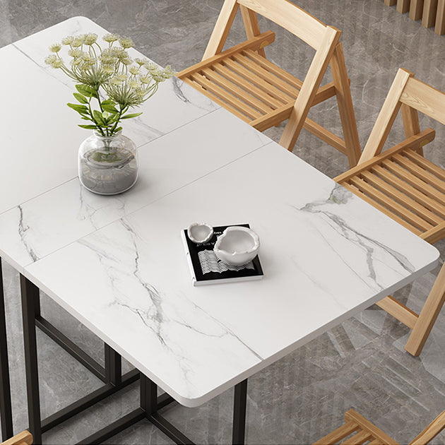 Foldable Artificial Wooden Top Dining Table Extendable Rectangle Table with Trestle Base Clearhalo ' dining_table' 'Dining Tables & Seating' 'Dining Tables' 'furn' 'furn_dining_table' 'Furniture' 'furniture_dining_table' 'Kitchen & Dining Furniture' 'kitchen&dining_furn' 'kitchen' 'kitchen_dining_table' 4086680