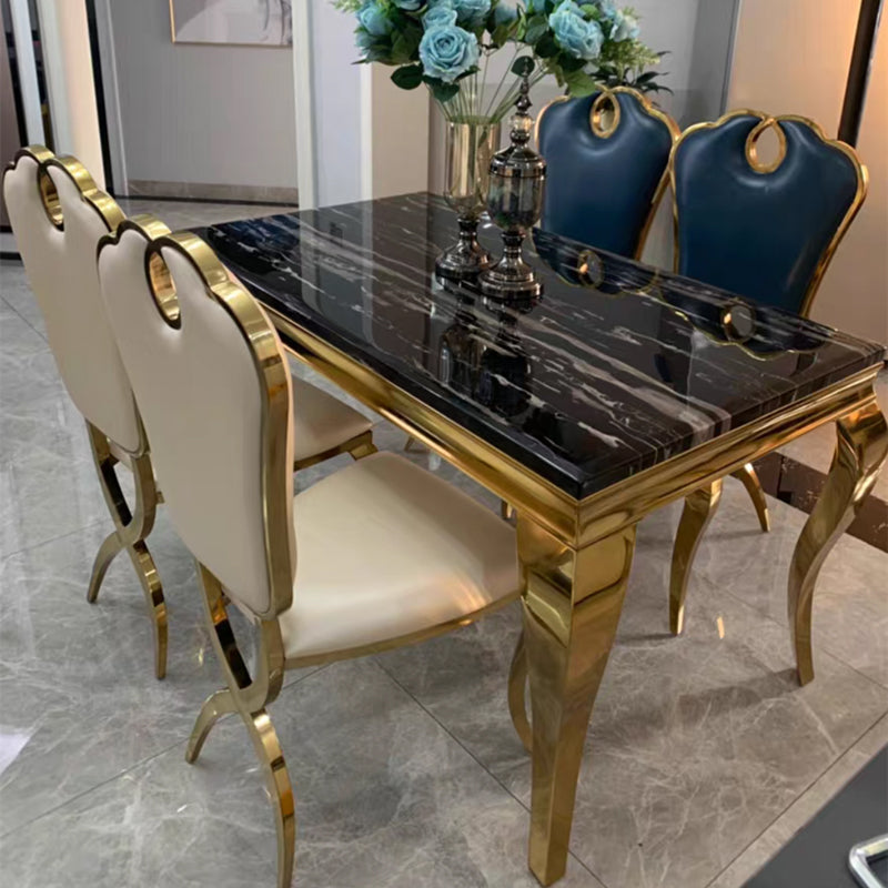 Marble Dining Table Luxury Style 4 Legs Metallic Base Rectangle Table for Home Clearhalo ' dining_table' 'Dining Tables & Seating' 'Dining Tables' 'furn' 'furn_dining_table' 'Furniture' 'furniture_dining_table' 'Kitchen & Dining Furniture' 'kitchen&dining_furn' 'kitchen' 'kitchen_dining_table' 4086716