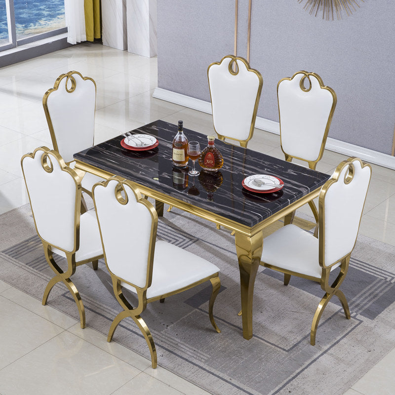 Marble Dining Table Luxury Style 4 Legs Metallic Base Rectangle Table for Home Clearhalo ' dining_table' 'Dining Tables & Seating' 'Dining Tables' 'furn' 'furn_dining_table' 'Furniture' 'furniture_dining_table' 'Kitchen & Dining Furniture' 'kitchen&dining_furn' 'kitchen' 'kitchen_dining_table' 4086717