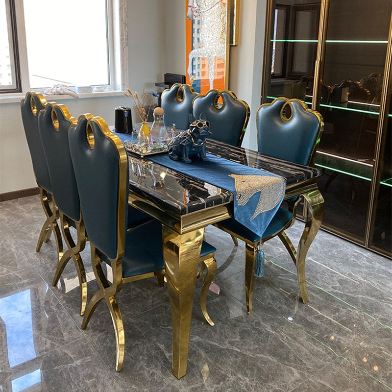 Marble Dining Table Luxury Style 4 Legs Metallic Base Rectangle Table for Home Clearhalo ' dining_table' 'Dining Tables & Seating' 'Dining Tables' 'furn' 'furn_dining_table' 'Furniture' 'furniture_dining_table' 'Kitchen & Dining Furniture' 'kitchen&dining_furn' 'kitchen' 'kitchen_dining_table' 4086718