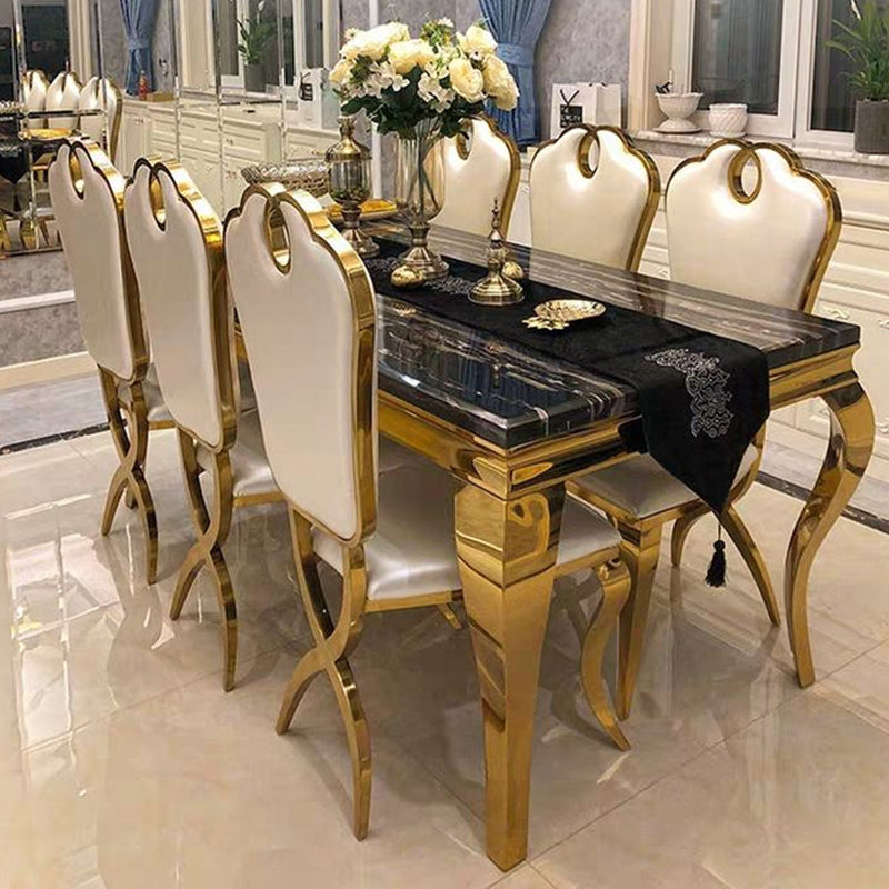 Marble Dining Table Luxury Style 4 Legs Metallic Base Rectangle Table for Home Clearhalo ' dining_table' 'Dining Tables & Seating' 'Dining Tables' 'furn' 'furn_dining_table' 'Furniture' 'furniture_dining_table' 'Kitchen & Dining Furniture' 'kitchen&dining_furn' 'kitchen' 'kitchen_dining_table' 4086722